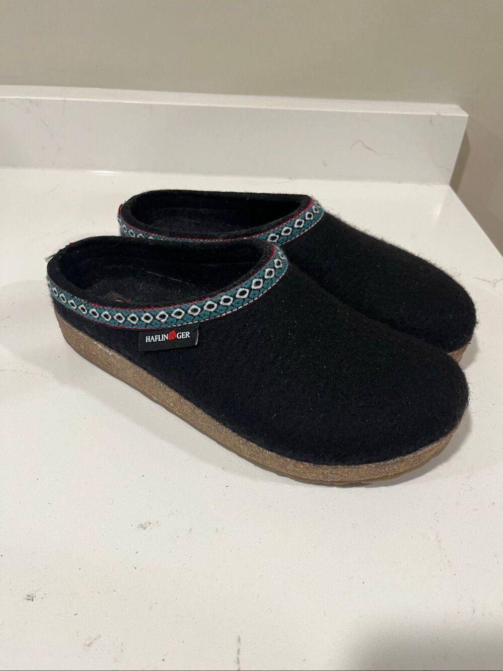 Haflinger Women's Clog Slippers Black Wool Felt Comfort Rubber Sole Size 40 / W